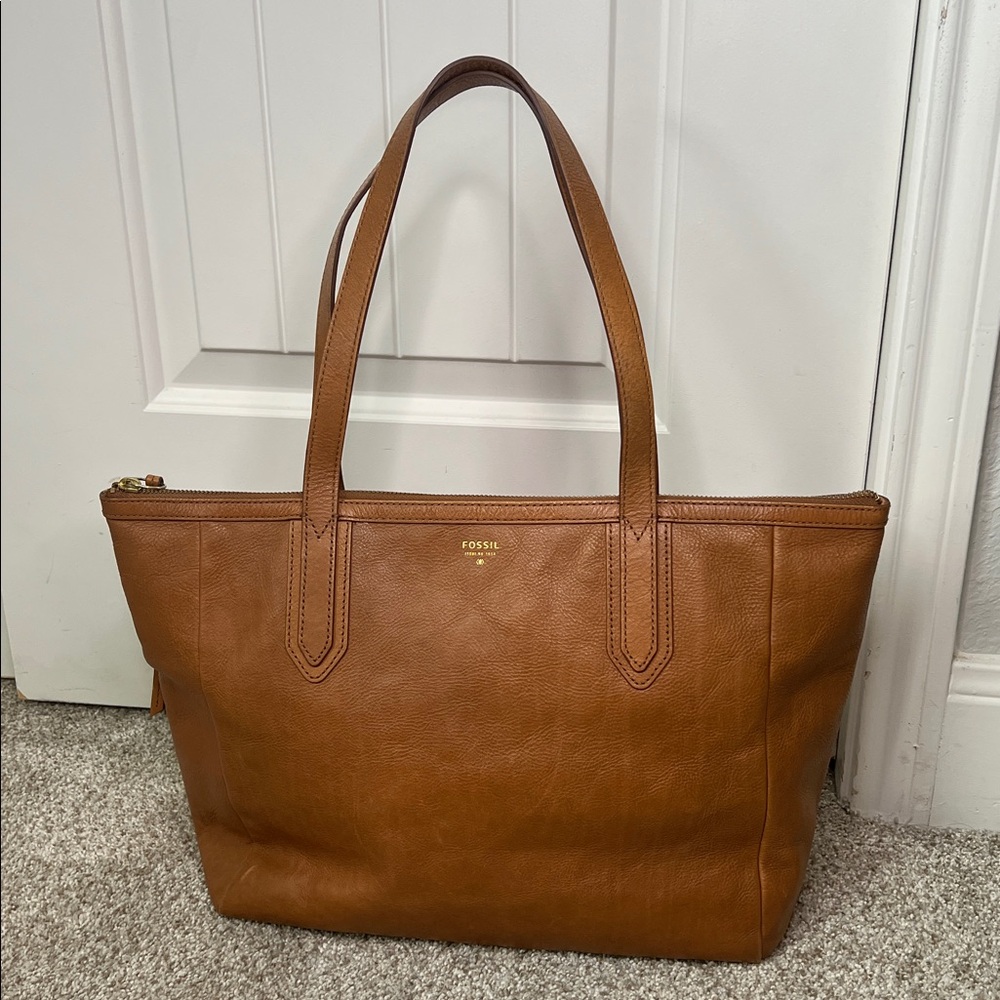 Fossil Leather Tote Bag Womens Medium Brown Sydney Shopper Bohemian Hipster Boho